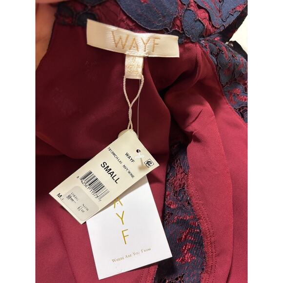 WAYF Floral Lace Choker Blouse | Women’s Small | Navy & Wine | NWT - Picture 9 of 11